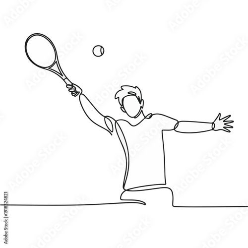 Tennis Player Serving Ball Continuous Line Art – Minimalist Tennis Sport Vector Illustration
