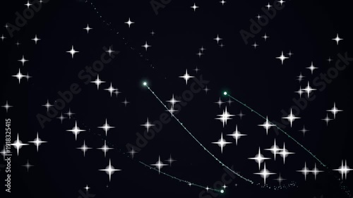 Twinkling Stars and Shooting Stars in a Dark Night Sky, Celestial Background Animation.