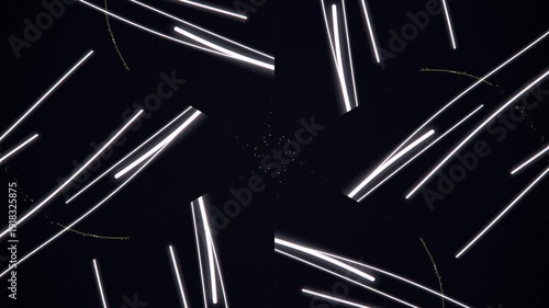 Abstract Neon Light Trails Motion Background with Glowing Particles.