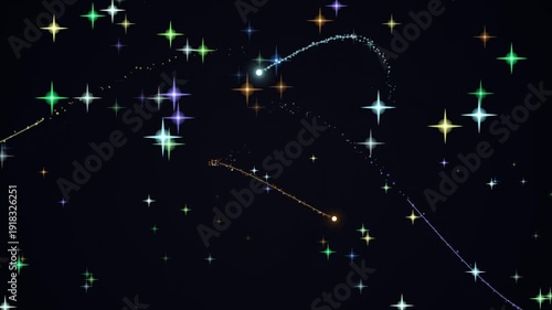 Sparkling Starry Night Sky with Streaking Comets and Constellations.
