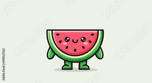 Cheerful Cartoon Watermelon Character With Tiny Arms And Legs.