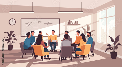 Group of Professionals Conducting a Collaborative Business Meeting in a Modern Conference Room.