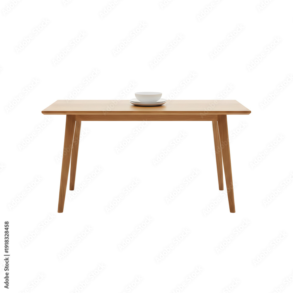 Fototapeta premium Modern wooden table with white bowl on top