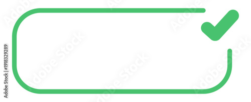 Green check mark in rounded rectangle frame design.