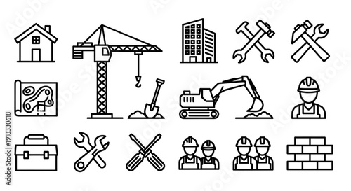 Construction industry vector icons set