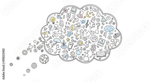 Creative ideas and inspiration flowing from a thought bubble