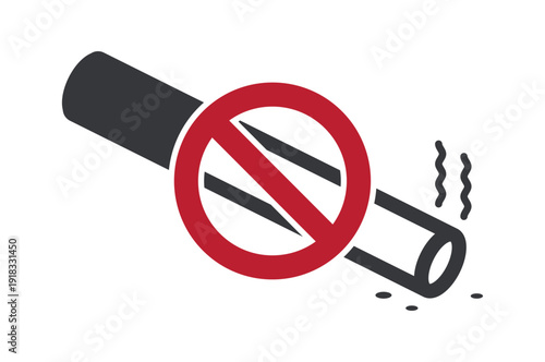 Isolated sign prohibition of no smoking with cigarette and red restriction crossed sign