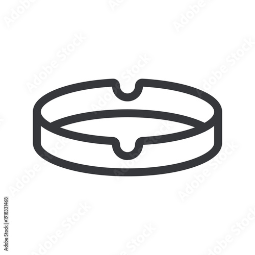 Isolated outline pictogram of circular ashtray, simple smoking accessory illustration designed for clarity, consumer relevance