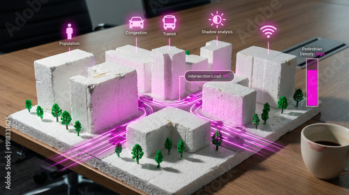 3D architectural city model with smart city digital overlay