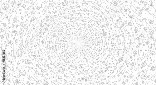 Stunning spiral galaxy illustration with planets and stars