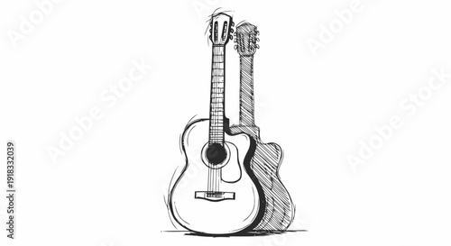 Acoustic Guitars Standing Together Illustration.