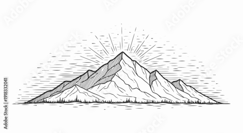 Black and White Mountain Landscape Illustration.