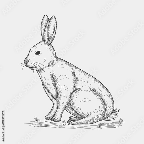 Hand Drawn Hare Vintage Engraving Style Wildlife Illustration