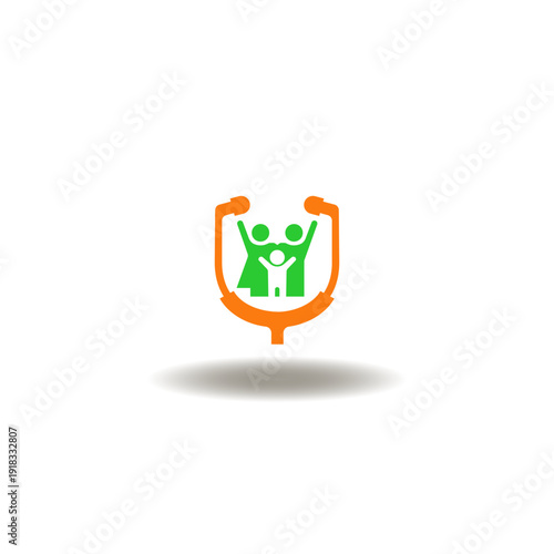 Vector illustration of stethoscope and family. Symbol of public health.