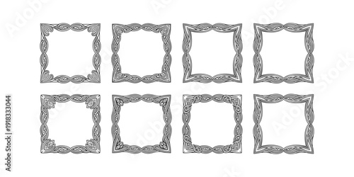 Set of eight ornate celtic frames with intricate knots and patterns