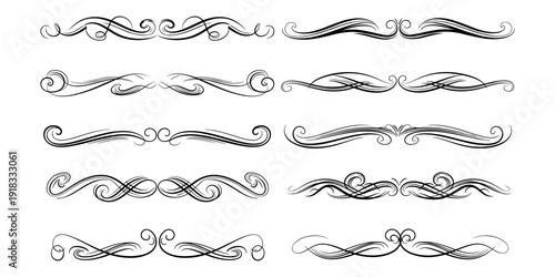 Elegant decorative flourishes and swirls set for design projects