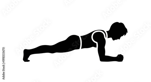 Silhouette of a fit woman doing a plank exercise on a white background showcasing strength and fitness