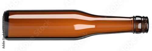 Empty Amber Glass Bottle Lying Horizontally on White Background
