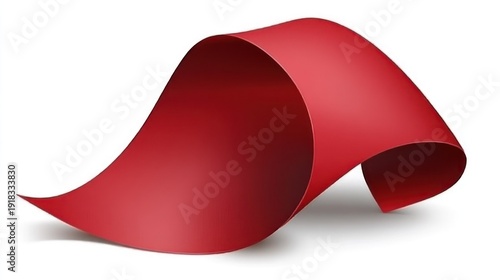 Elegant Red Ribbon Wave on White Background
