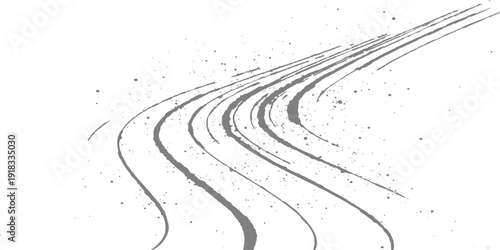 An abstract grunge black and white background featuring a cold winter nature design with 3d snow tracks and a curved sand texture pattern