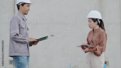 Wallpaper Mural Construction concept of 4k resolution. Engineers greeting each other and working together at construction site. Torontodigital.ca