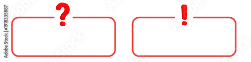 Question and exclamation in red rectangles.