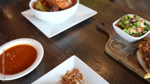 Traditional Arabic Food Table with Various Middle Eastern Dishes