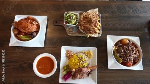 Traditional Arabic Food Table with Various Middle Eastern Dishes