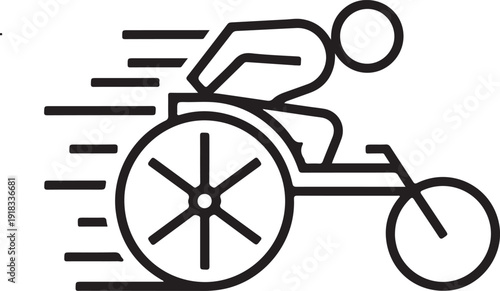 Fast wheelchair racing athlete icon with motion lines.