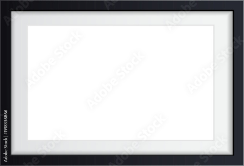 Empty black photo frame on white background.