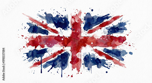 Abstract Splash Art of the Union Jack Flag of the United Kingdom in Watercolor Texture