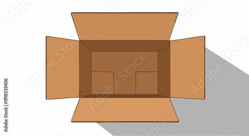 Open cardboard shipping box isolated on white background, top view vector illustration