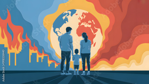 Family facing environmental disaster together.