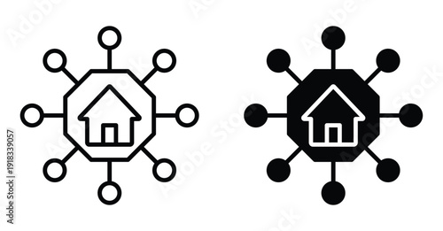 Icons of Home Connectivity in Black and White for Network Conceptualization