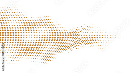 Abstract brown halftone wave pattern, geometric dotted flow shape fading on white background, modern minimal texture design for business presentation and creative backdrop concept