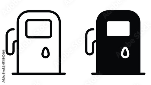 Fuel Pump Icon Set in Black and White for Transportation and Services