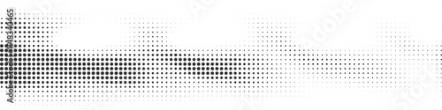 Abstract black halftone dotted wave background, horizontal geometric dot gradient flow on white backdrop, modern minimal digital technology pattern for data visualization and communication concept