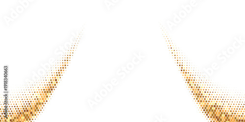 Abstract golden brown square halftone arc background on white backdrop, geometric pixel gradient circular wave pattern, modern luxury digital technology concept design