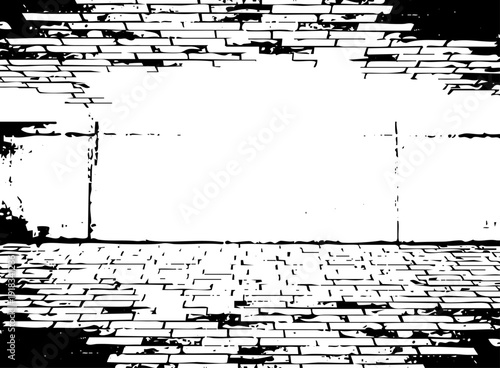 High contrast brick wall texture, black and white stone pavement background