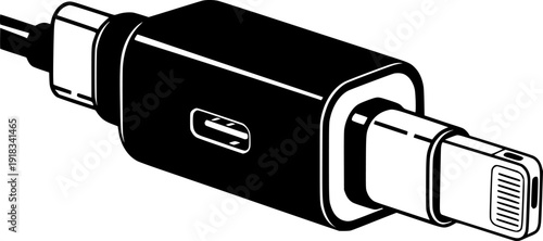 USB type - c adapter charging port for iphone.black model on white background
