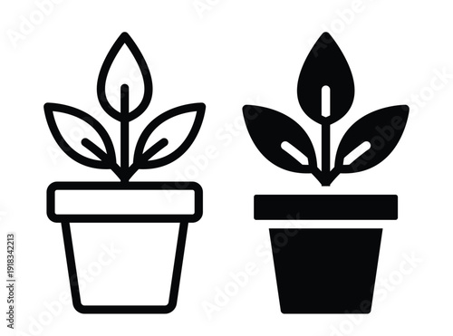 Minimalist Plant Illustration in Two Variants: Outline and Solid Style