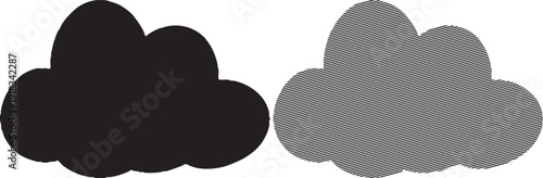 Black silhouette and hatched outline of a stylized cloud shape on white background