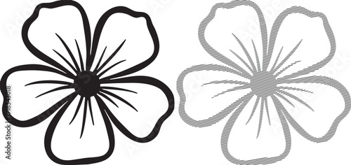 Simple Five Petal Flower Silhouette and Hatching Detail