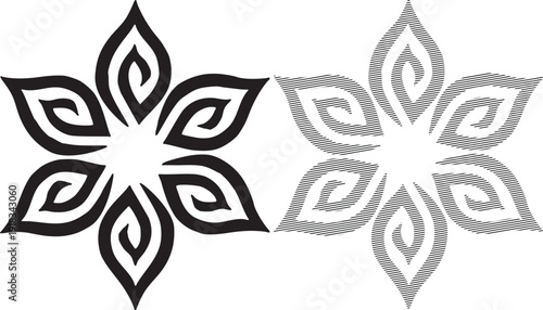 Stylized black star anise flower shown in solid silhouette and line (183