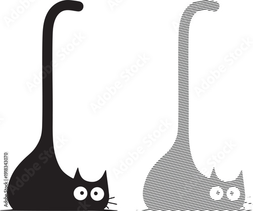 Stylized Black Cat Silhouette With Striped Outline