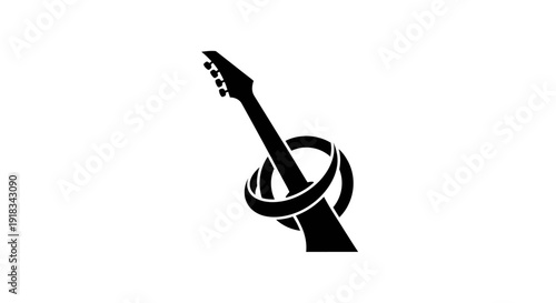 Abstract Guitar Headstock with Dynamic Ring Design on Isolated White Background