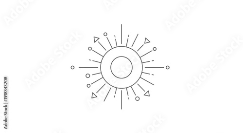Abstract Geometric Sun Icon with Rays on Isolated White Background