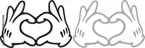 Two stylized hands forming a heart shape in solid black and lined fill styles love
