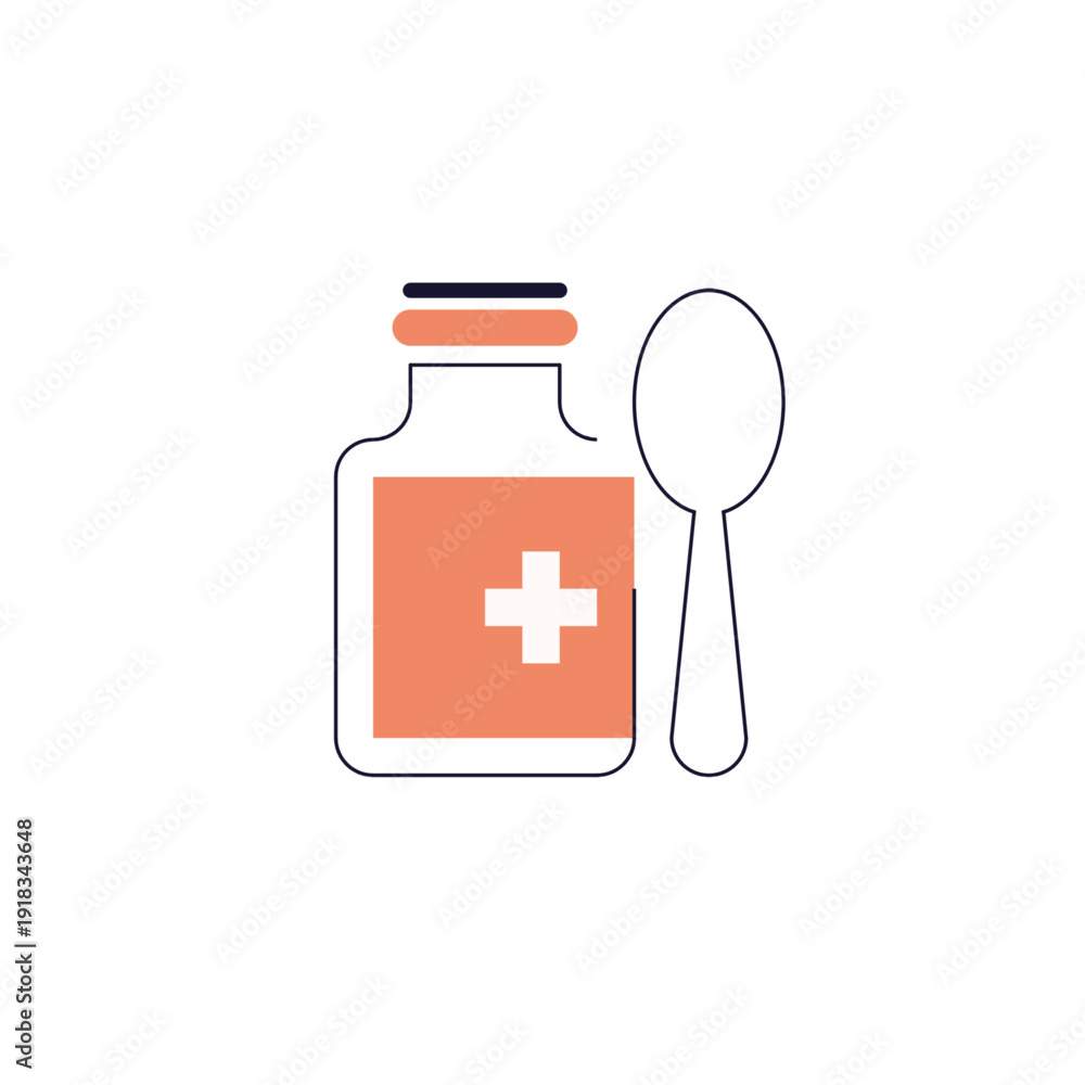 Obraz premium Medical syrup icon for liquid medicine, pediatric treatment, and healthcare product.