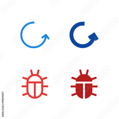 Flat Colored Reboot and Bug Report Icon Set for System Interface